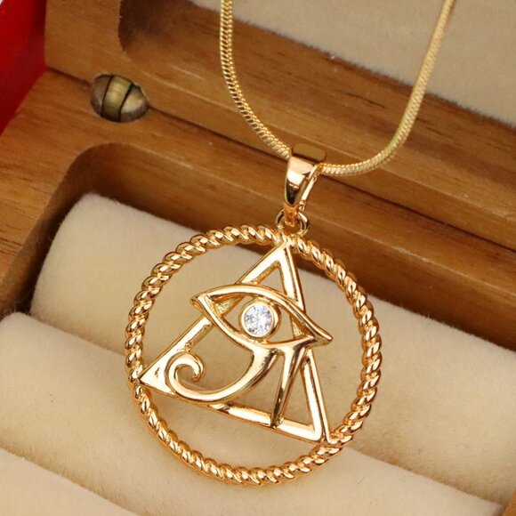 "Rose Gold Eye of Horus Pendant with CZ Accent, Triangle Design, XPPT1844 - Picture 1 of 13